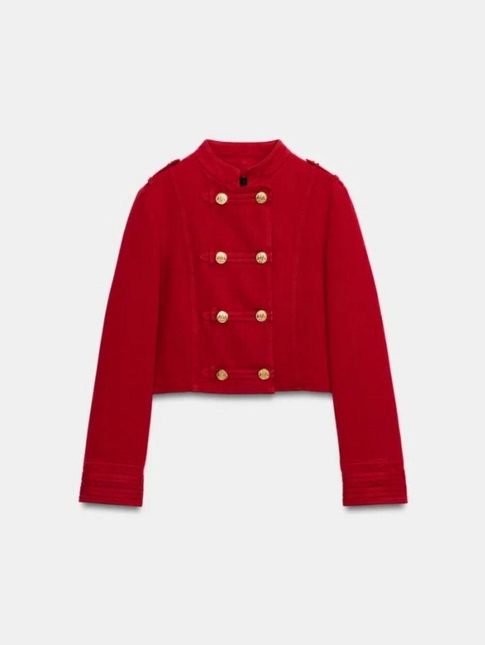 Zara Red Linen Blend Double-Breasted Fitted Cropped Jacket with Gold Buttons M - Picture 2 of 12
